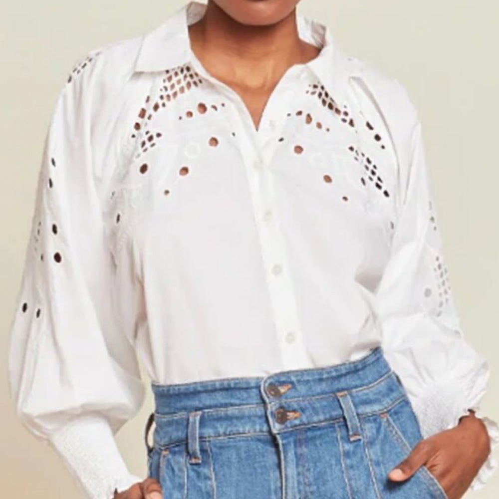 Veronica Beard White Eyelet Button Down Shirt